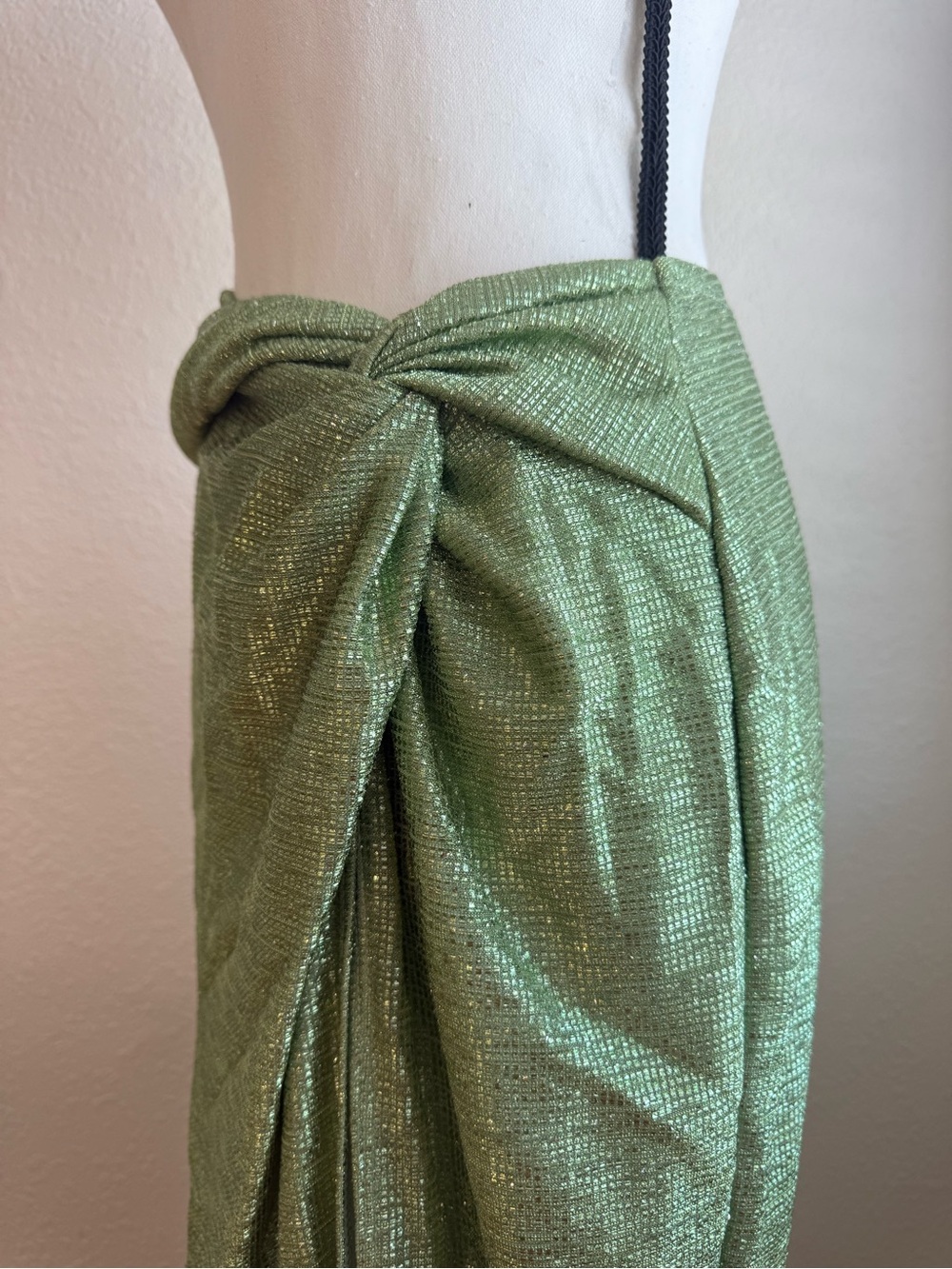 12th Tribe Metallic Light Green Maxi Skirt - Picture 2 of 9